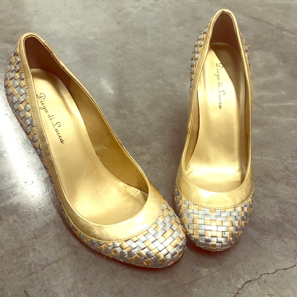 Diego Di Lucca gold and silver pumps.